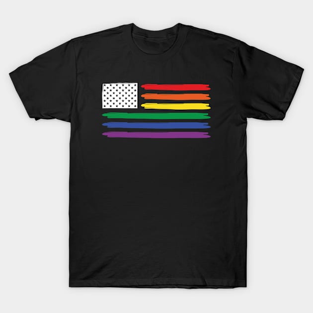 LGBTQ American Flag USA Progressive New Pride Gay Flag T-Shirt by Sonyi